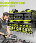 Rugged Power Tool Organizer Wall Mount With Charging Station, 4 Layer Heavy Duty Metal Tool Rack Holds 600 Lbs installed in garage