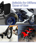E Track Wheel Chock Set For E Track System Wall Mount 4 Pack Fits Motorcycle Dirt Bike Bicycle Enclosed Trailer Garage Tires Up To Six Inches Wide Ideal For Trailers And Garages, shown installed with bikes in different settings.