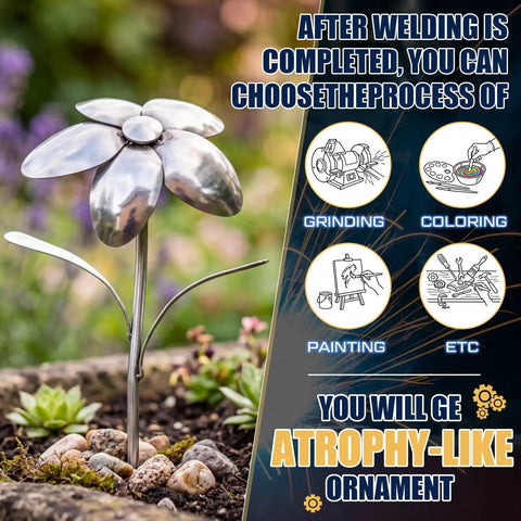 3D Flower Welding Practice Kit Newbie Friendly With 10 Piece Carbon Steel Set sculpture in garden setting