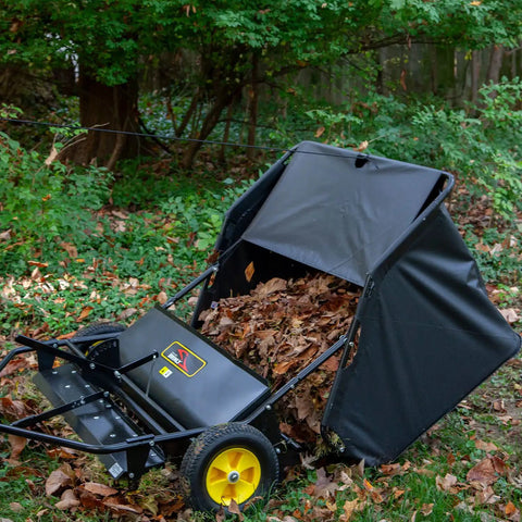 40 Inch Tow Behind Lawn Sweeper With Dethatcher And Hamper Windscreen 2 In 1 Dethatch And Sweep For Quick Yard Cleanups