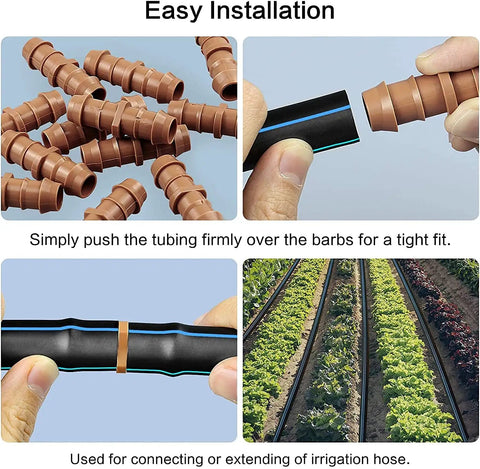 20 Pack Drip Irrigation Barbed Coupling Fittings For Half Inch Tubing 17 mm Barbed Connectors Easy Install in garden setup
