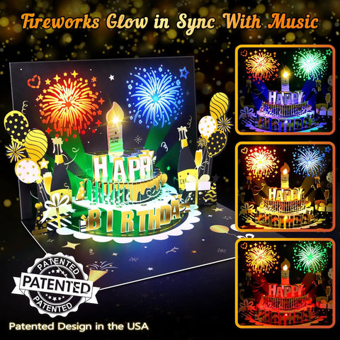 Interactive Pop Up Birthday Card Featuring Flashing Lights And Music Tracks That Totally Knock Your Socks Off Hella Cool Gift For Besties Spouses And Family Comes With Envelope, 3D design with fireworks and balloons.