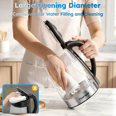 Clear Glass Electric Kettle 2L Fast Boil With Auto Shut Off Boil Dry Protection BPA Free Stainless Steel Lid And Base