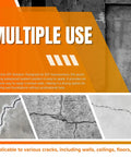 Multiple images showcasing cracked concrete walls illustrating use of Automatic Injector Concrete Foundation Crack Repair Kit For Foundations And Walls, High Performance Waterproof Sealant That Stops Water Leaks And Radon Gas, No Drill Quick Setting Filler For Long Lasting Crack Repair.