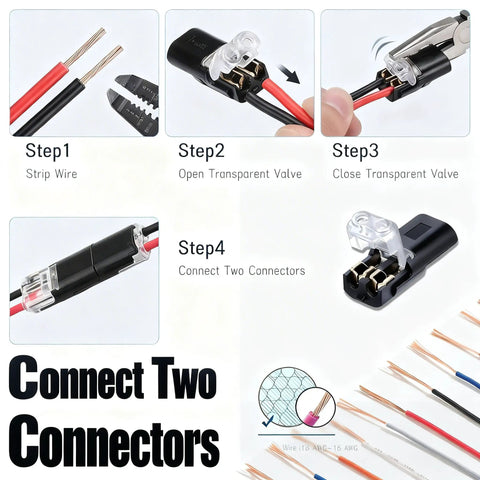 Step guide for using 150 Pcs Double Wire Plug In Connector With Locking Buckle for DIY Strip Lights