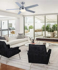 52 Inch Ceiling Fan With Lights Dope Modern Brushed Nickel Indoor Fan in stylish living room with black chairs and glass shade