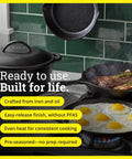 5 Piece Cast Iron Cookware Set With Skillets Griddle And Dutch Oven Preseasoned PFAS Free Non Toxic Even Heat Performance