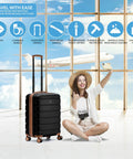 Expandable Hardside Carry On Luggage With USB C, TSA Lock, Quiet Dual Spinner Wheels in airport, black tan design