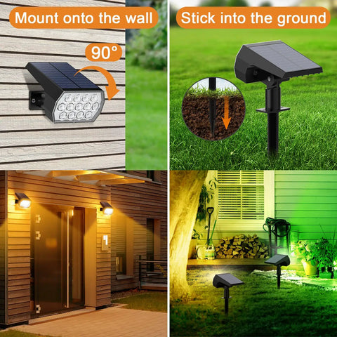 Color Changing Outdoor Solar Spot Lights 7 Modes 4 Pack IP65 Waterproof Landscape Lights for wall and ground mounting