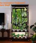 Plant Cabinet With Pegboard 3 Tier Grow Light Shelf Metal Plant Stand With Four Pack 96W Grow Lights For Indoor Plants Foliage