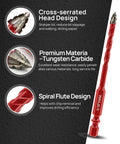 FOCSTOL 10-piece serrated masonry drill bit set; red twist bit with cross-serrated head and spiral flutes.