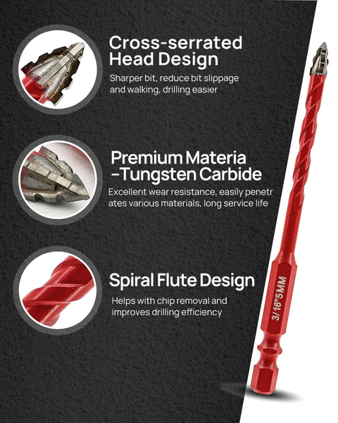 FOCSTOL 10-piece serrated masonry drill bit set; red twist bit with cross-serrated head and spiral flutes.