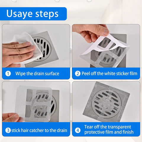 Four steps to use Fifty Pack Disposable Drain Sticker Hair Catcher That Hits Different With Heavy Duty Mesh And Straight Up Kicks Clogs To The Curb For Showers Sinks And Bathtubs Easy Peel Adhesive Screen.