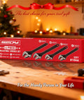 4 Piece Adjustable Wrench Set with 6, 8, 10, 12 inch sizes in chrome vanadium steel, gift box displayed on a table.