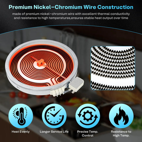 Radiant Surface Burner Element 9 Inch 3100W Replacement For GE Hotpoint Haier Electric Range showing nickel-chromium wire detail