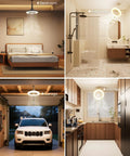 Adjustable Socket Fan Light With Remote And Extender for various rooms including bedroom, bathroom, garage, and kitchen with enclosed LED bulb.