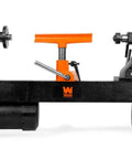 WEN LA3424 benchtop wood lathe, 12x18 in, black with orange handwheel, 5-speed.