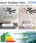 Indoor and outdoor installation of 52 Inch Ceiling Fan With Light And Remote, Reversible DC Motor, Dimmable LED in bedroom and patio