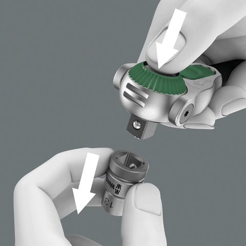Hands adjusting Zyklop 8000 C Half Inch Drive Ratchet With Five Tools In One For Quick Inline Screwdriver Be A Real Workhorse Reversible 72 Fine Pitched Teeth Five Position Swivel Head For Tight Spaces.