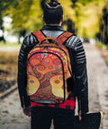 Person wearing Dope Swirl Tree Moon Print Unisex Backpack With Large Capacity Durable Polyester Daypack in park