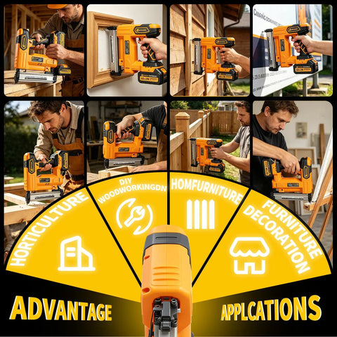 Cordless Brad Nailer 18 Gauge Electric Finish Nail Gun With Two High Capacity Batteries And 200 Piece Kit in action for woodworking projects.