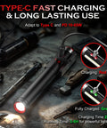 Rechargeable Pen Light With 800 Lumens LED, 6 Modes, COB Floodlight Magnetic Clip, showing charging status and features