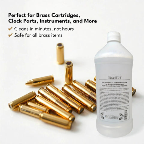 Pro Grade Ultrasonic Brass Cleaning Solution Super Concentrate For Jewelry And Metal Parts 1 Qt Bottle next to brass cartridges