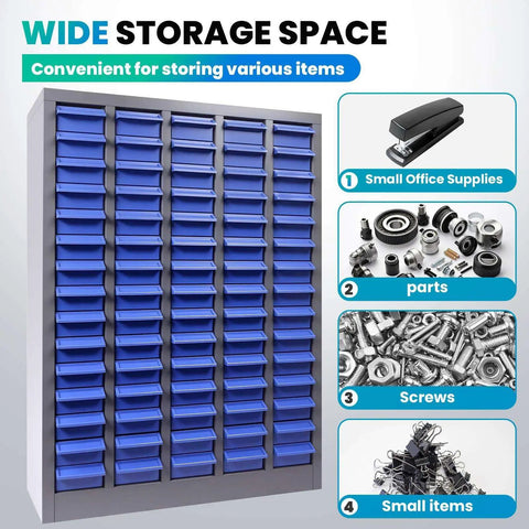 75 Drawer Parts Cabinet With Alloy Steel Frame For Heavy Duty Bolt And Nut Tool Organization In Workshop Garage Or Office Hardware Storage Cabinet No Assembly Required Keeps Screws Nails Electronics And Small Parts Sorted with blue drawers and storage examples