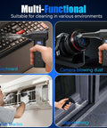Three In One Electric Air Duster with Four Gear Adjustable Powerful Handheld Blower cleaning keyboard, camera, fan, and window gap