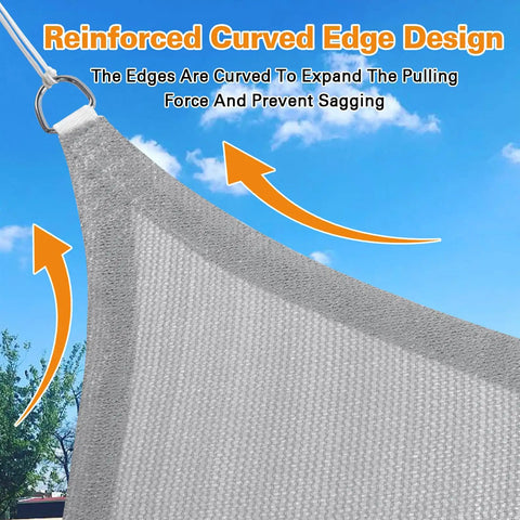 Rectangle 20x20 Sun Shade Sail Canopy for Patio Pergola Deck Outdoor Backyard Light Grey UV Block Ninety Five Percent Breathable All Weather HDPE Fabric 185GSM With Reinforced Stitching And Stainless Steel Hardware, showing reinforced edges