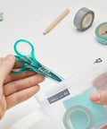 Curved And Straight Craft Scissors Set For Embroidery And Sewing, Multipurpose Stainless Steel With Protective Covers, Green And Purple Handles, Ideal For Paper Cutting, Detailing, And DIY Craft Projects, teal craft scissors cutting mesh pouch