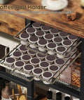 Rustic Brown Five Tier Bakers Rack With Storage And Pod Drawer Holder Dope Coffee Bar Station for Living Room shown with pods
