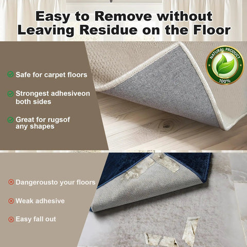 Comparison of adhesive strength for 14 Pack Rug Grippers Set With Triangle Trapezoid And Square Shapes Non Slip Double Sided Rug Tape.