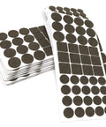 Heavy Duty Self Adhesive Felt Pads 880 Pack Brown Round Square Floor Savers 3.5 Millimeter Thick Stick On Furniture Glides stacked on sheets.