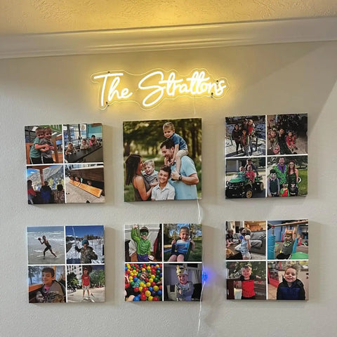 Personalized Neon LED Sign For Weddings And Events, Battery Or Plug Operated Lit Up Name Logo, wall decor with photo collage