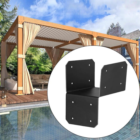 Roof Joint Connector Set For Pergola And Gazebo, 4 Steel Brackets And Post Connectors, Gazebo Frame Support displayed by a poolside pergola