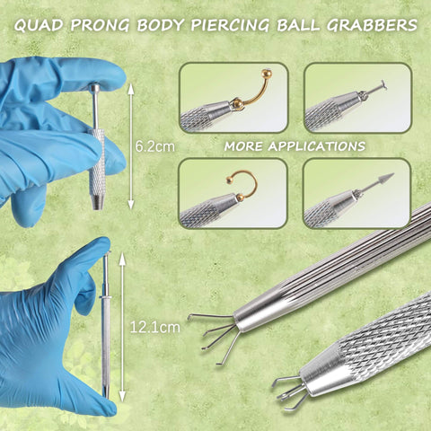 Piercing Taper Grabber Set For Changing Jewelry 14G 16G 18G 20G Threadless Insertion Pin Screw On Tool with ball grabber reacher