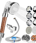 Silver High Pressure Shower Head With Filters, Purifying Handheld Detachable Showerhead, Powerful Water Saving Hose Included