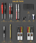 Built Like A Tank Carpenter And Mechanical Pencil Kit Loaded With Multicolor Lead Refills showing value pack with pencils, markers, and tools.