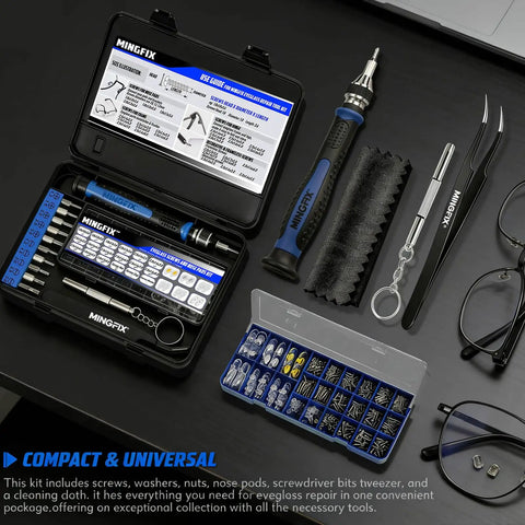 Grab And Go Magnetic Eyeglass And Sunglass Repair Kit With Assorted Screws Nose Pads Tiny Screwdriver Bit Set Tweezers And Travel Case for glasses.