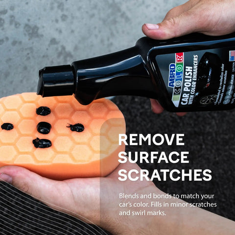 Black Car Polish 16 Oz For Deep Gloss And Scratch Repair On Dark Paints bottle with orange applicator pad