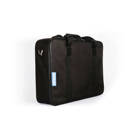 Classic Jr Pedalboard 18 X 12.5 Inch Aluminum Alloy Construction With Fitted Soft Case visible in black carrying bag.