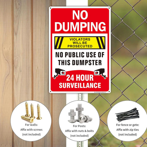 Heavy Duty 14X10 Inch No Dumping Signs 2 Pack Of Rustproof Aluminum Weather Resistant Warning Notice With 24 Hour Video Surveillance