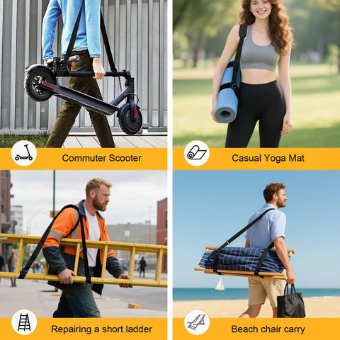 Heavy Duty Scooter Carry Strap With Quick Release Buckles And Anti Slip Pad For Electric Scooters Folding Bikes And Yoga Mats 55 Lb Capacity Lightweight Portable Easy On The Shoulders carrying scooter, yoga mat, ladder, beach chair