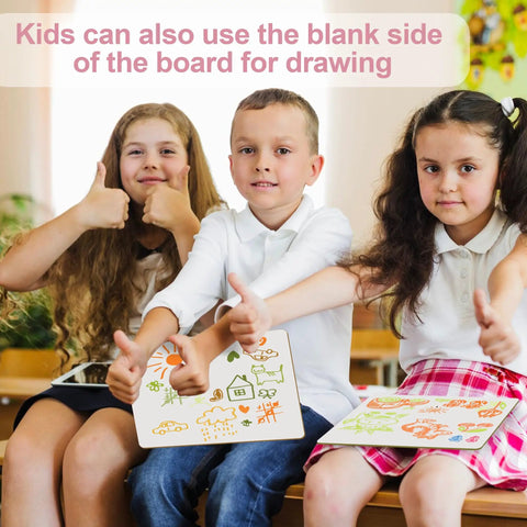 Three kids using 32 Pack Double Sided Mini Whiteboards 9x12 Inch with Lined Surfaces for Kids Students Teachers and Classrooms