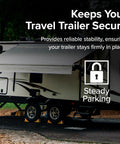 Camco Camper & RV wheel chocks with rope, heavy‑duty hard plastic, 2-pack for trailers up to 26‑in diameter