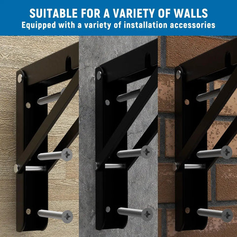 Built To Survive Anything These Hella Tough 8 Inch Folding Shelf Brackets on various wall types for versatile installation.