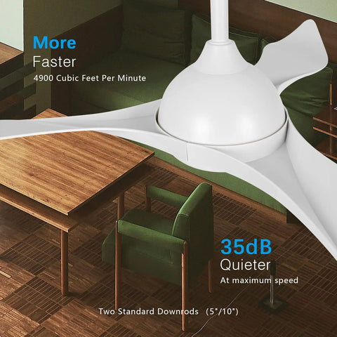 Cool 52 Inch White Ceiling Fan With Lights And Remote 3 ABS Blades Quiet 6 Speed Reversible DC Motor Low Profile Modern