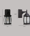 Dimensions of Traditional Outdoor Wall Sconce With Seeded Glass And Two Built In GFCI Outlets For Easy Access Power Black Finish Weather Resistant Porch Lighting For Patio Or Garden.
