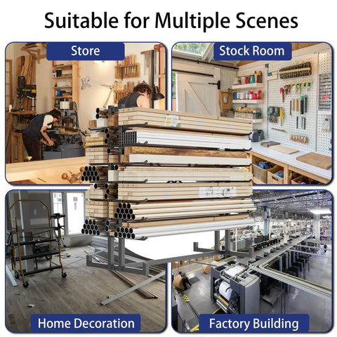 Rock Solid Double Sided Lumber And Pipe Storage Rack With Reinforced Cross Bracing Holding Two Thousand Pounds in store, stock room, home, and factory.
